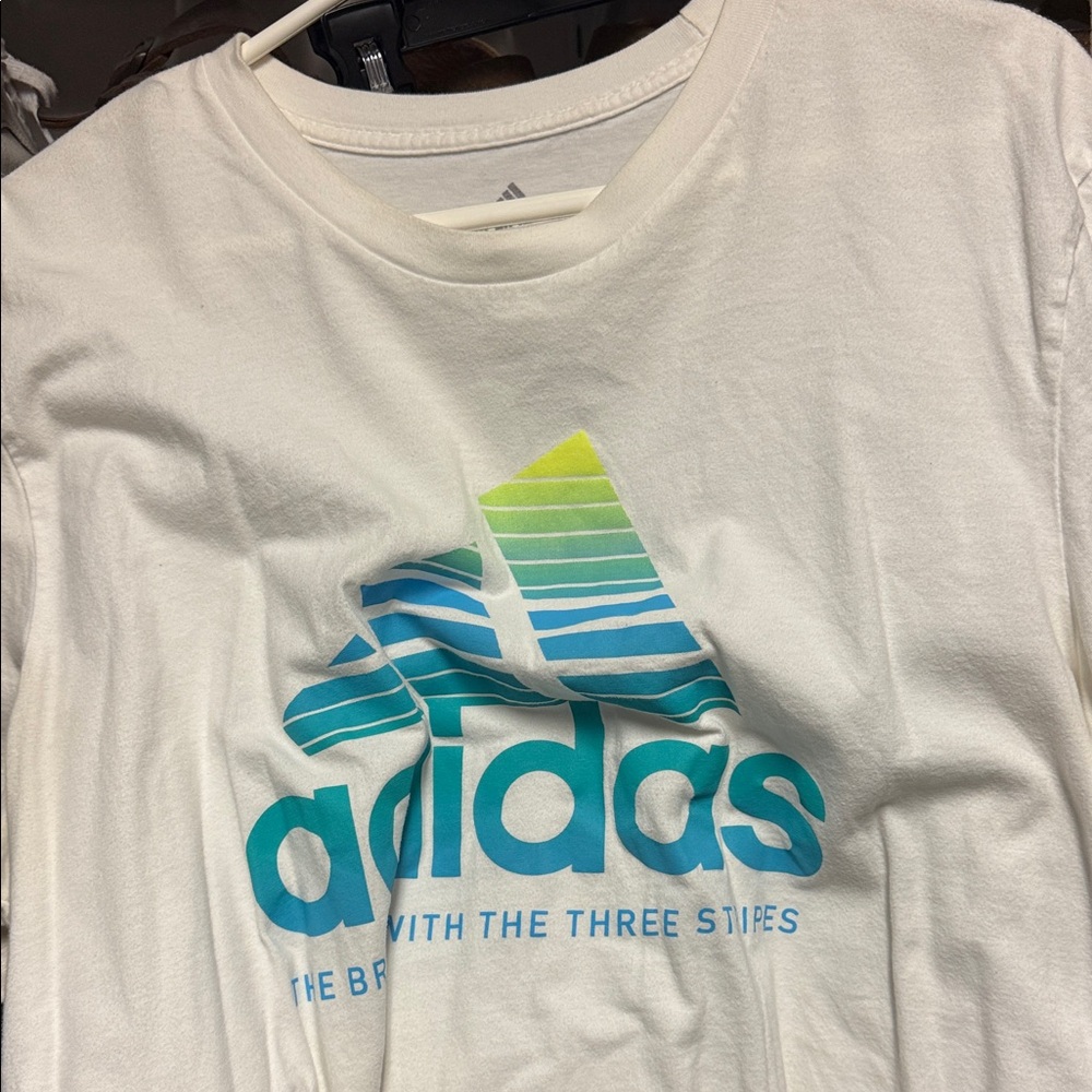 Adidas Cream Tee with Blue and Green Logo